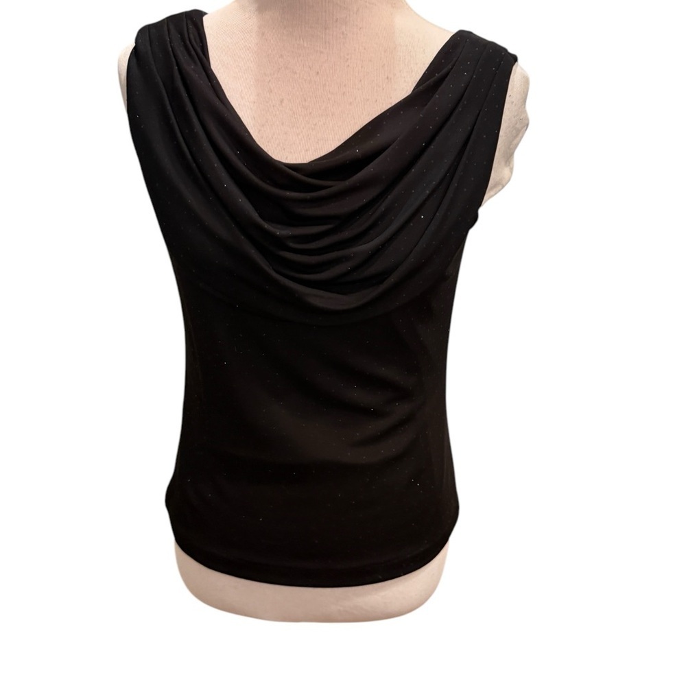 Xscape Y2K Sparkle  Black Draped Cowl Neck Medium Party Sleeveless Formal Top